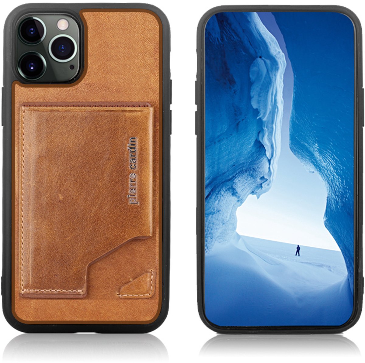 Bruin hoesje van Pierre Cardin - Backcover -iPhone 12 - 12 Pro - Echt leder