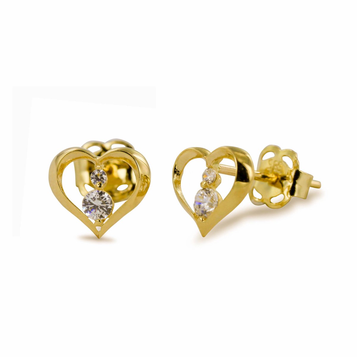 New Bling 9NBSAM-G210405 Gouden Oorknopjes - Dames - Hartjes - Zirkonia - 6 x 6,8 mm - 14 Karaat - Goud