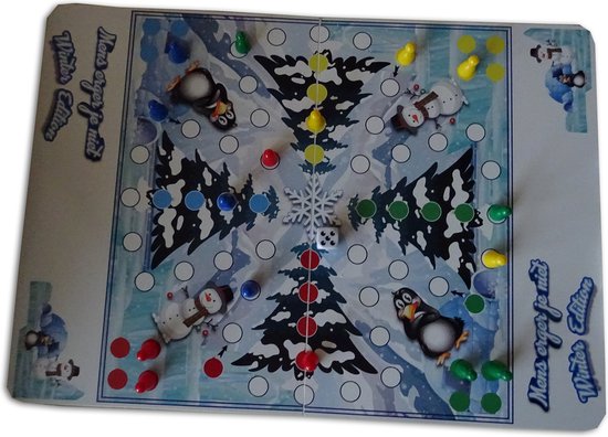 Thumbnail van een extra afbeelding van het spel Mens Erger je Niet Winter Edition bordspel volledig kunststof luxe uitvoering