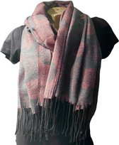 Lange Warme Dames Sjaal - Bloemenprint - 2-Zijdig - Roze - Grijs - 180 x 65 cm