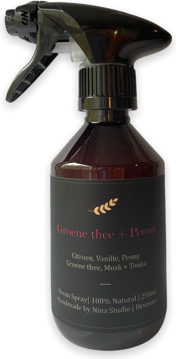 Nina Studio | Room spray Classic - Groene thee + Peony 250ml | Natural ingrediënten | Home fragrance | Handmade