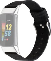 By Qubix - Geschikt voor Fitbit Charge 5 - Fitbit Charge 6 Nylon bandje - Zwart - Smartwatch Band - Horlogeband - Polsband