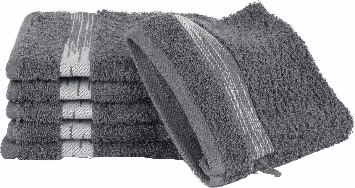 Homéé washandjes Essentials 550g. m² 15x22cm 100% katoen badstof set van 6 stuks antraciet
