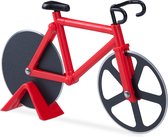Relaxdays 1x pizzasnijder fiets - pizzames racefiets - pizzaroller origineel rood