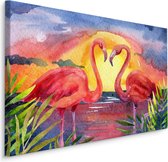 Schilderij - Flamingo's, Multikleur, Print op canvas, Premium Print