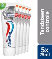 Aquafresh Tandsteen Controle Tandpasta voor gezonde tanden voordeelverpakking 5x75ml, recyclebare plastic tube en dop