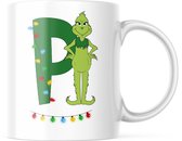 Kerst Mok: Grinch Letter P | Kerst Decoratie | Kerst Versiering | Grappige Cadeaus | Koffiemok | Koffiebeker | Theemok | Theebeker