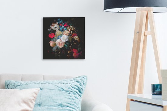 Toile Peinture Fleurs - Bouquet - Arc-en-ciel - 20x20 cm - Décoration murale