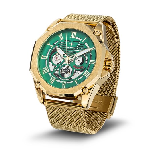 Lucien Fabrice - Zircon - Romain - Green on Gold - Heren - Horloge - Men - Watch