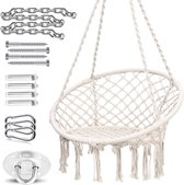 Ohuhu Hangstoel met opknoping plafond haak, geweven franje opknoping stoel swing mand, stevige constructie, comfortabele opknoping schommel voor binnen, buiten (Kussen niet inbegrepen)