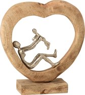 J-Line Figuur Ouder Met Kind Hart Mangohout/Aluminium Naturel/Zilver