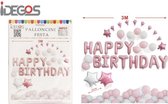 IDEGOS Ballonnen set - 60 stuks - Happy Birthday ballonnen - Licht Roze - Folieballon - Sterren ballonnen - Ronde Ballonnen - Feestversiering decoratie - Kinderfeestje - Verjaardag