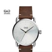 Mooi design horloge van Q&Q model qb74j511y met robuuste bruin lederen band 5 atm waterdicht
