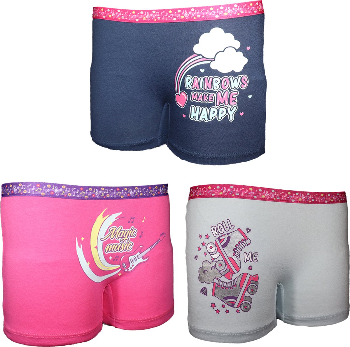 VANILLA – Meisjesondergoed, meisjes boxershorts – 3 pack - Egyptisch katoen – Roze/Blauw – 10 t/m 12 jaar – SH4586