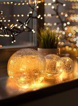 LED glazen bol set van 3 - Exclusief formaat, warm wit, incl. timer en krasbeveiliging - 10, 12 en 15cm LED ballen op batterijen - Harmonieuze LED lichtballen als unieke decoratie
