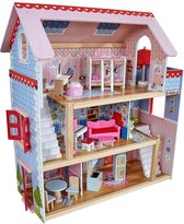 Poppenhuis | Hout | Vakantiehuis | Incl. meubilair en accessoires | 3 Verdiepingen voor poppen van 12cm