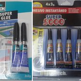 Secondelijm set bevat 2x2g Bison secondelijm en 4x3g super 5000 secondelijm