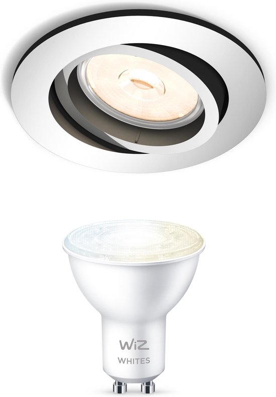 Philips Donegal Inbouwspot met WiZ GU10 Lamp - Warm-Wit tot Koel-Wit Licht - LED - Dimbaar - Spotjes Inbouw - 1 Lichtpunt - Mat Chroom