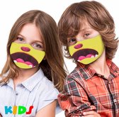 Wasbaar  motief kinder mondmasker - stoffen masker - geel