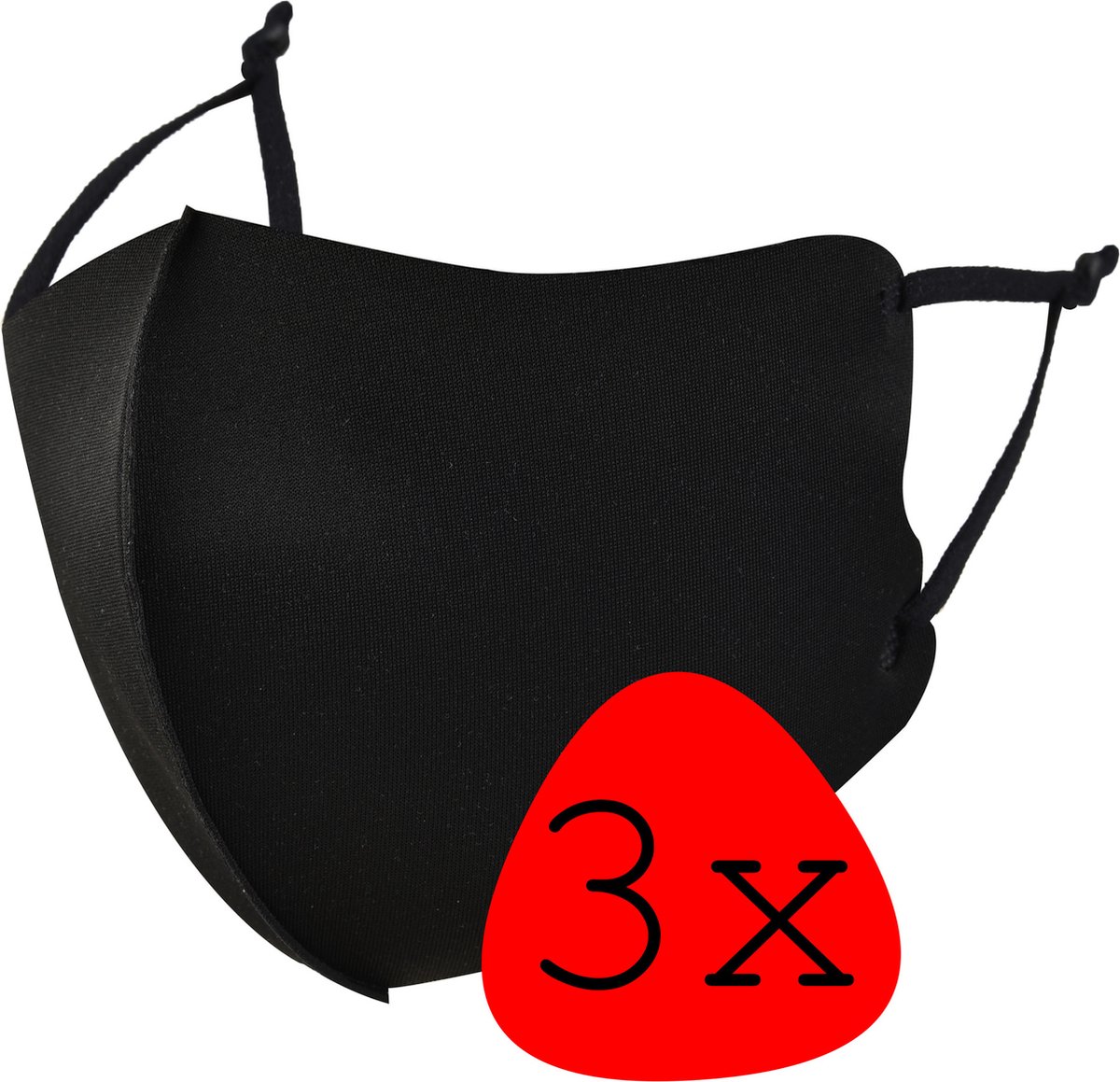 Wasbaar Mondkapje Zwart Verstelbaar Wasbaar Mondmasker Elastisch Mondkapjes - 3 stuks