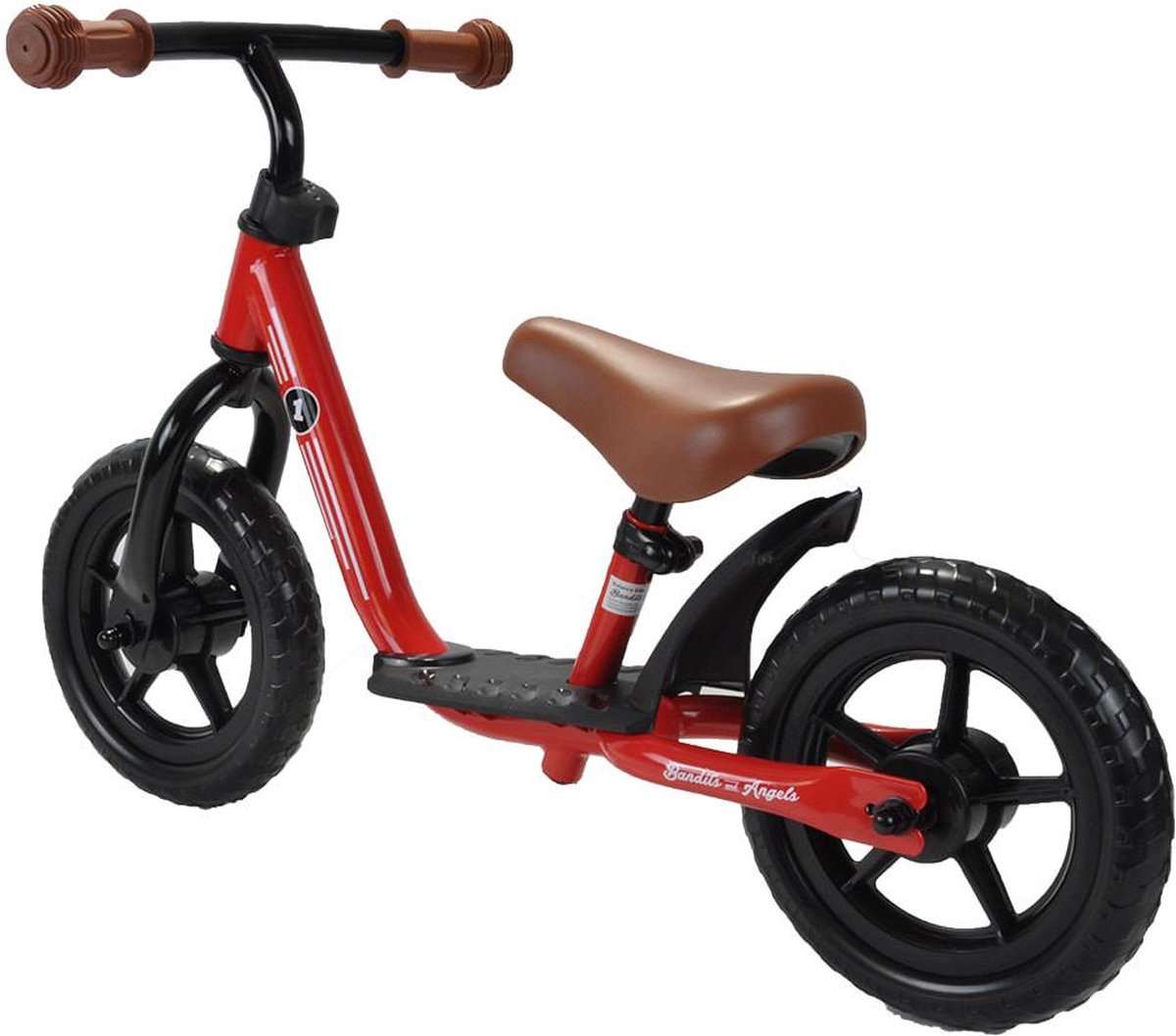 Bandits & Angels Metalen Loopfiets Met Mandje Starter Rood met Voetenplank vanaf 2 Jaar - Limited Edition - Rode Loop Fiets - Verstelbaar Zadel 29 tot 39 cm - Voor Jongens en Meisjes - Compact en Veilig - Lage Instap met Voetenplank — afbeelding 12