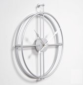 LW Collection Wandklok zilver 52cm - Industriële wandklok Alberto zilverkleurig- minimalistische klok