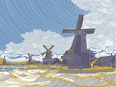 Poster- zeefdruk - elles - Amsterdam - Zaanse Schans - tekening - 30x40 cm - kleur