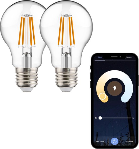 IDINIO Dimbare Smart lampen E27 met app - Filament Warm wit licht - 2 x Slimme lamp
