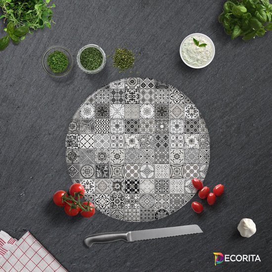Keramische Patroontegel Tempered Glas Snijplank Doorsnee 32 cm