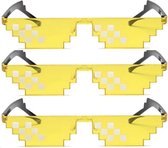 3x Pack - Minecraft Style Glasses- Thug Life "Deal With It' Zonnebril 6 Pixels Snelle Planga  Bit bril | Yellow