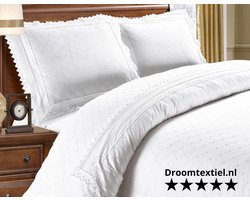 Droomtextiel Papillon Dekbedovertrek Parma Broderie Wit Eenpersoons 140-200/220 cm - Rondom afgewerkt met kant - Hoogwaardige Percale Katoen