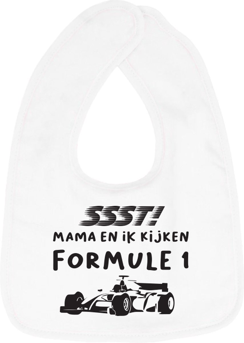 Goedkoopste Hospitrix Slabbetje met Tekst SSST! Mama en Ik kijken Formule 1 Wit - Kerstcadeau - Cadeau Zwangerschap - Baby Kwijldoek - Kwijllap - Morslap - Bavette