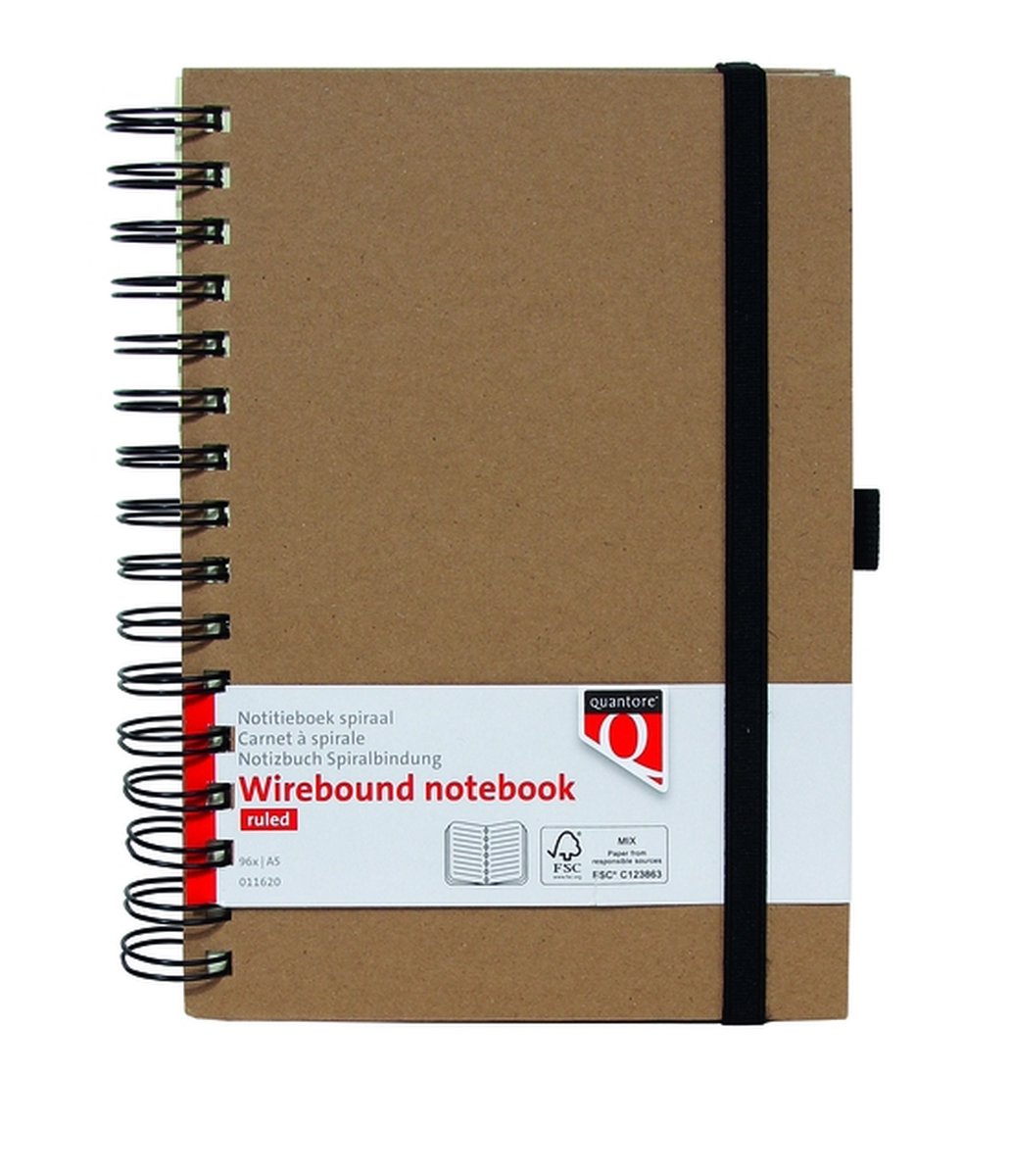 3 x Notitieboek met spiraal Quantore - A5 - lijn - kraft