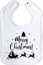 Leuke kerst slab - Merry christmas! - slabbetjes - kerstmis - slabber - baby - drukknoop - stuks 1 - wit