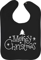 Leuke kerst slab met de opdruk - Merry Christmas - slabbetjes - kerstmis - slabber - baby - drukknoop - stuks 1 - zwart