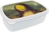 Broodtrommel Wit - Lunchbox - Brooddoos - Mona Lisa - Leonardo da Vinci - Geel - 18x12x6 cm - Volwassenen