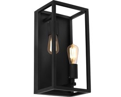 Kago plafondlamp in zwart staal, 2x E27-fitting (lichtbron niet inbegrepen), 400 x 200 x 175 mm, IP20