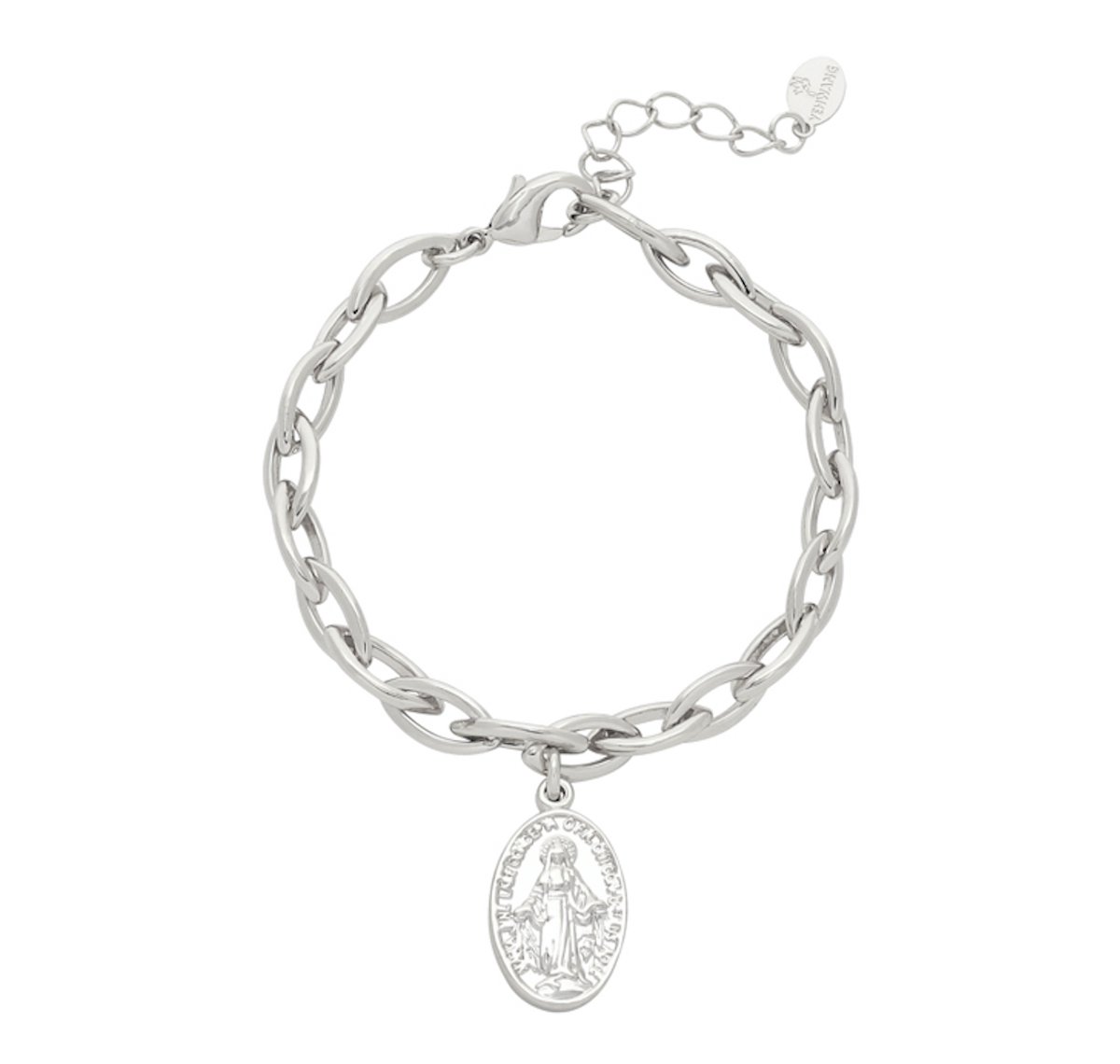 Armband - Religieuse hanger - Zilverkleurig, gold plated - 16 tot 19 Centimeter verstelbaar - Damesdingetjes
