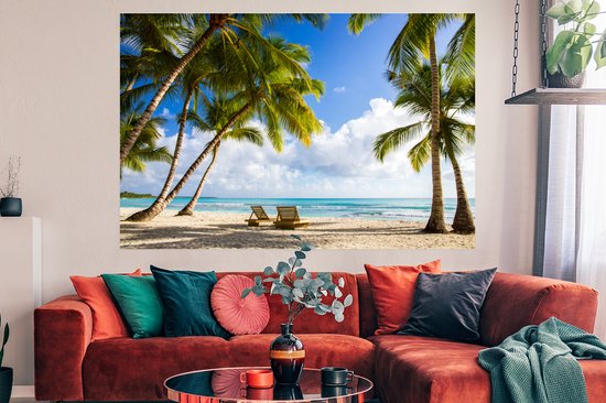 Affiche de jardin Palm et cabanes sur l'île tropicale 120x80 cm