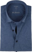 OLYMP Luxor 24/Seven modern fit overhemd - rookblauw tricot - Strijkvriendelijk - Boordmaat: 48