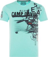 Camp David ® T-shirt met V-hals en labelapplicaties