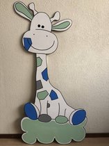 Geboortebord giraffe blauw (jongen) handgemaakt XXL 120cm