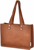 Shopper cognac leer met rits - handtas - schoudertas - runderleer - dames tas - met binnenvak