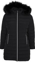 EVIVA - FAKE DOWN JACKET LANG MODEL ZWART MET KAP MET FAKE FUR, ZWART