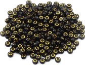 JOMAE - Smiley Kralen Zwart met Goud - Smileykralen - Kralen - Sieraden maken - Acryl kralen - 7mm - 100 Stuks