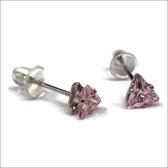 Aramat jewels ® - Zirkonia zweerknopjes driehoek 5mm oorbellen roze chirurgisch staal