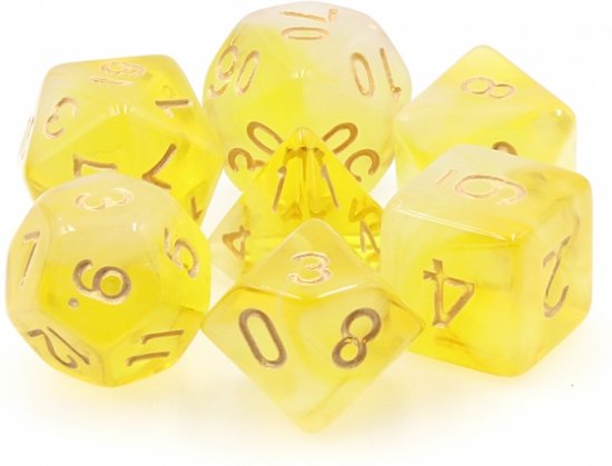 Dés Polyset | Polydice | Jaune Wit Pailleté Transparent et Or | Set de Dés de 7 pièces| Pour D&D et autres Jeux de rôle | Set de Dés en plastique pour Dungeons and Dragons | Set de dés polyédriques | DnD / D&D / Dungeons and Dragons
