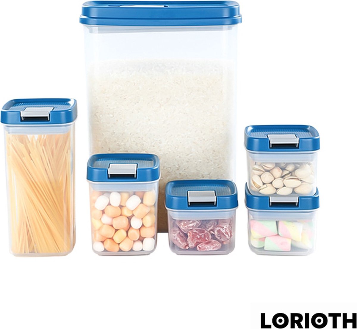 LORIOTH® Voedsel Opbergdoos 6 stuks - Voedsel Containers - Vershoudbakjes - Voorraaddozen - Bewaardozen Voedsel - Voedsel Voorraadbussen - Doorzichtig