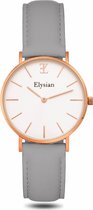 Elysian - Dames Horloge - Rose Goud Grijs Leer - Waterdicht - 36mm