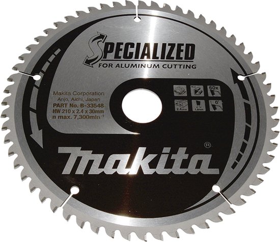Makita B-33548 SPECIALIZED ALUMINIUM lame de scie à table, à tronçonner et à onglet-210x30x1,8 mm 60T